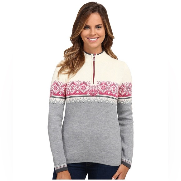 Dale of Norway St Moritz Norwegian Sweater Grey/Pink Women's Medium Merino Wool - Picture 1 of 8